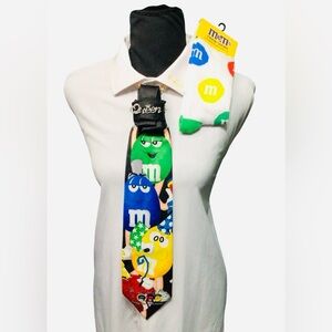 Colorful Year “2000” M&M's Necktie and Sock Set featuring a Queen Brooch